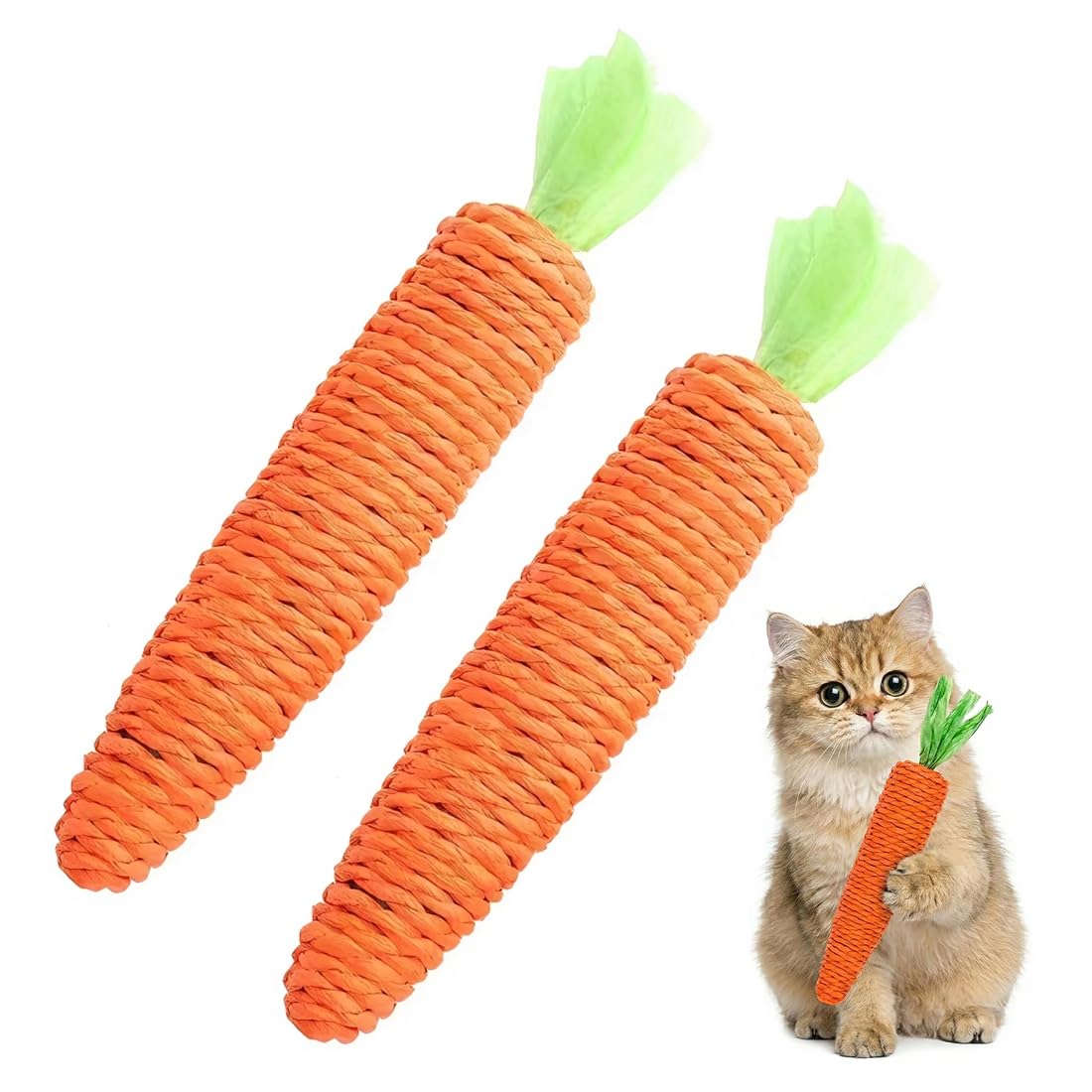Reccisokz 2 Stück Karotten-Katzenspielzeug Katzen Spielzeug Set,cat toys Plüsch Schmusekissen, Weiches Flauschiges Haustier beruhigendes Spielzeug,Das beste Ostergeschenk für eine Katze