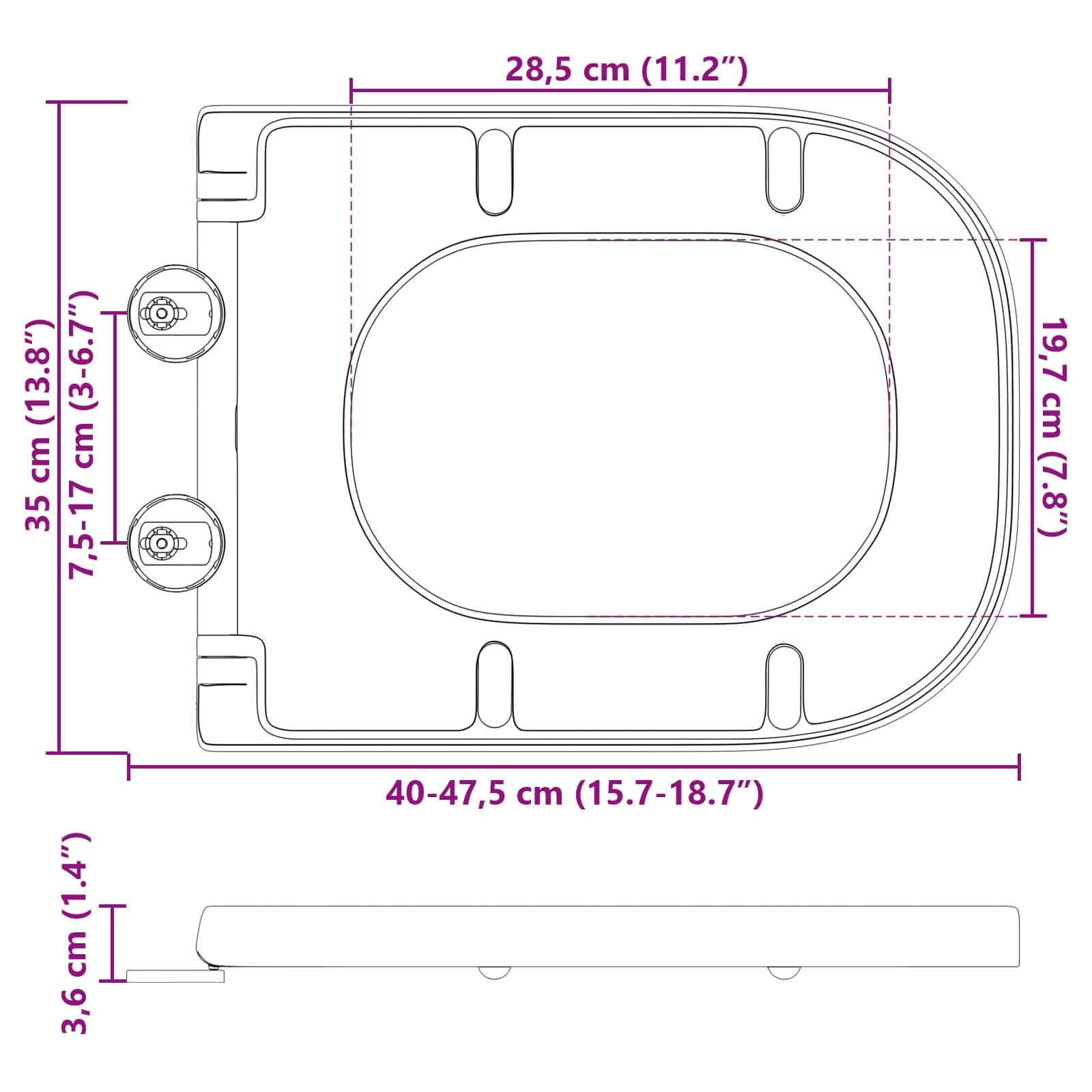 Asiento de inodoro gris 47,5 x 35 x 3,6 cm de Duroplast con descenso automático para inodoro, tapa con bisagra, renovación de baño