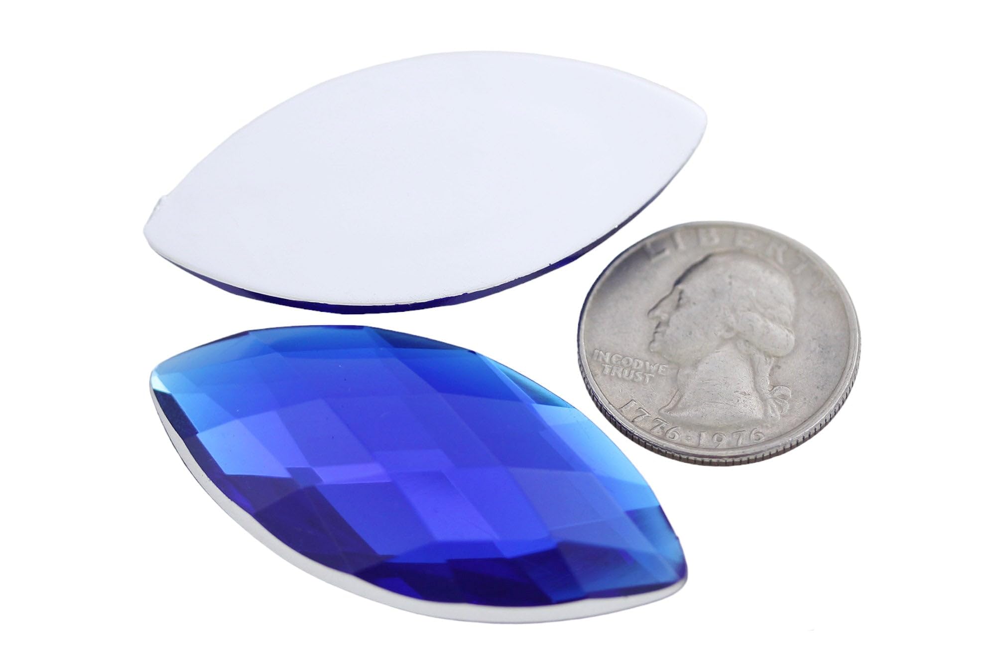 Allstarco 50x25mm Blue Sapphire H104 Large Flat Back Navette Acrylic Rhinestones Large Cosplay Gems Marquise Embelishments DIY Crafts - 2 Pieces