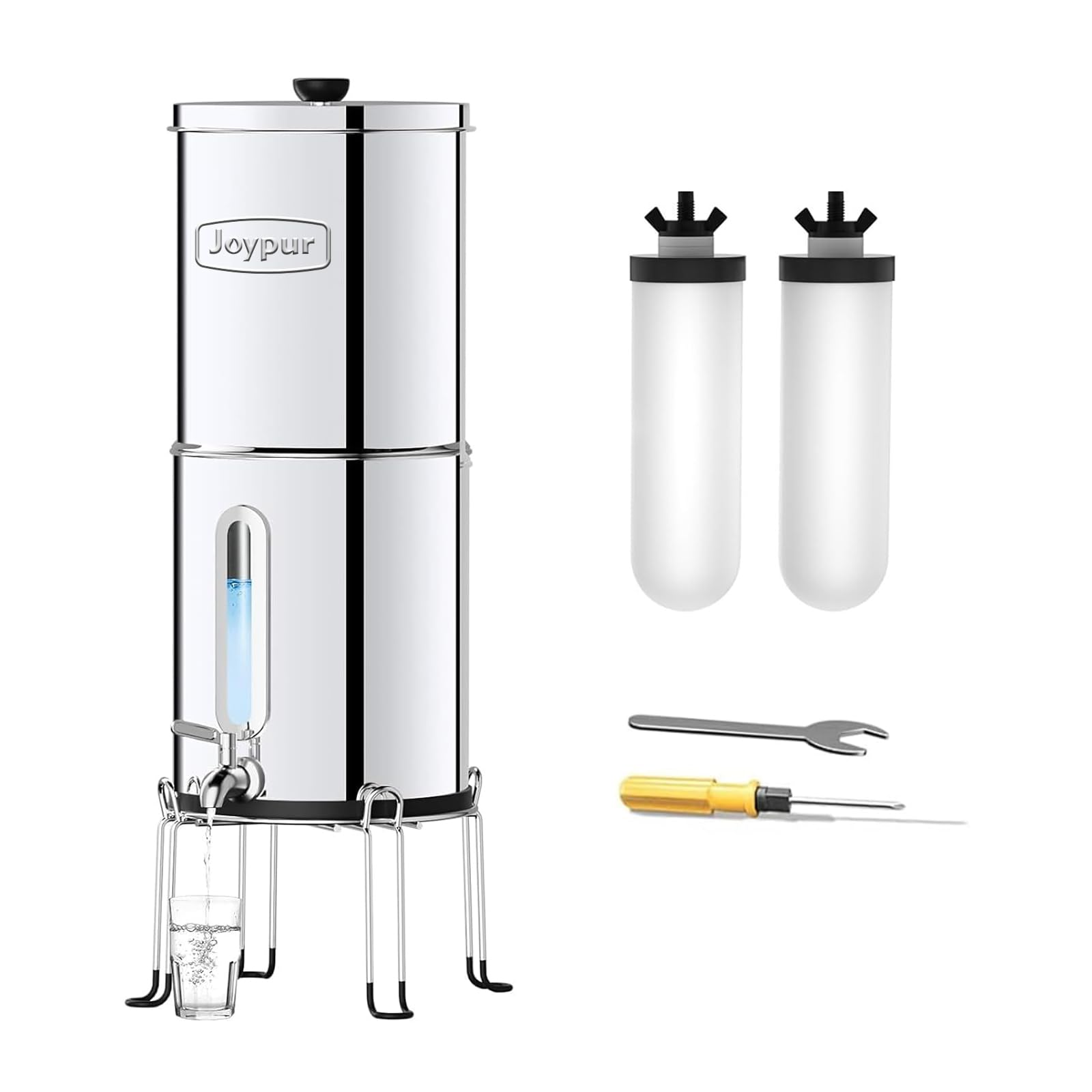 Filtro de Agua por Gravedad con Filtros Cerámicos, Depósito de 5.7L, Acero Inoxidable, Sistema de 38000L, Plegable y sin Electricidad, para Hogar, Camping