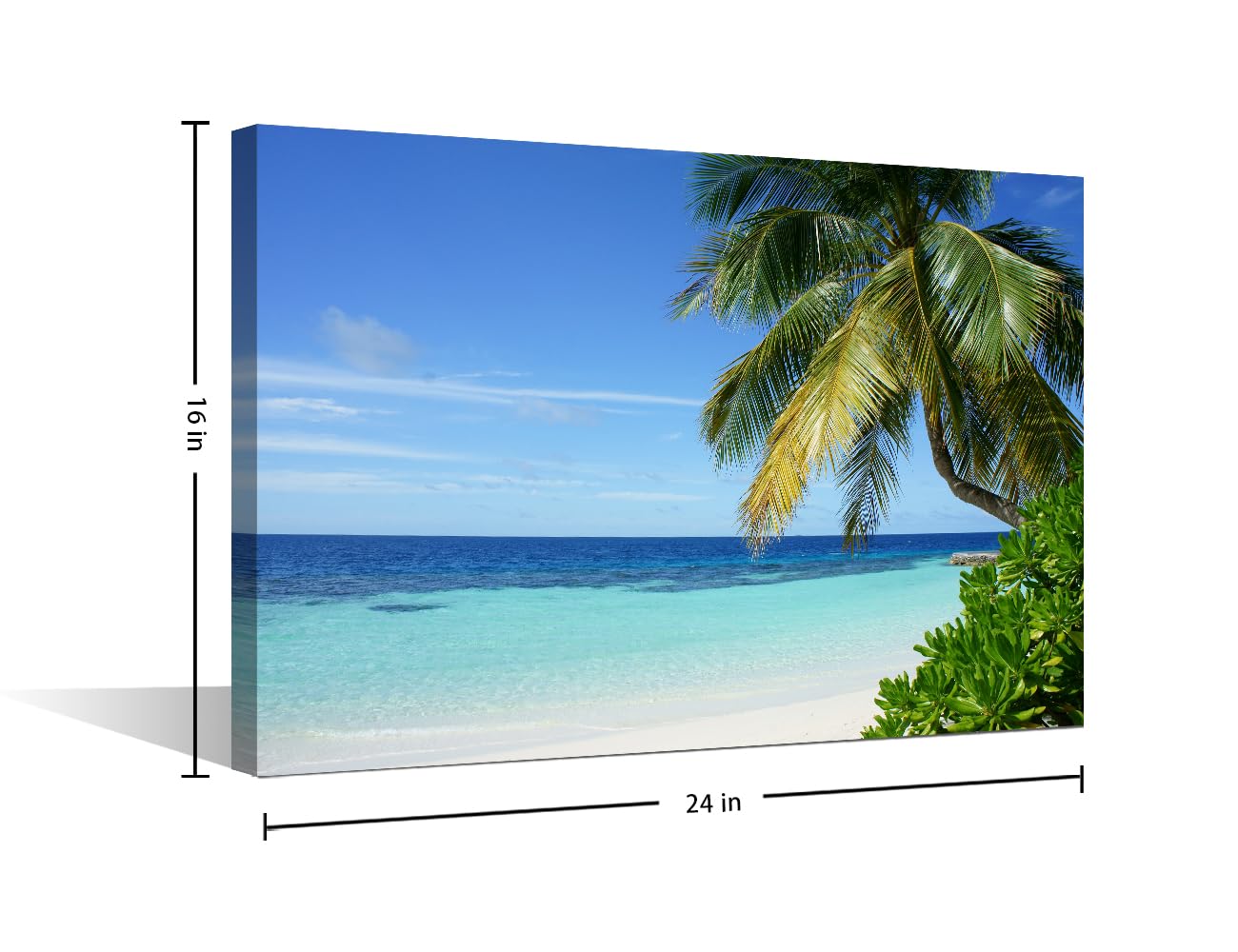Canvas Wall Art Landscape Wall Art Teal Blue Beach Shore Tropical Island Poster Prints on Canvas Wall Home Decoration for Living Room Office Bathroom Framed Ready to Hang (24" W x 16" H) - Image 2