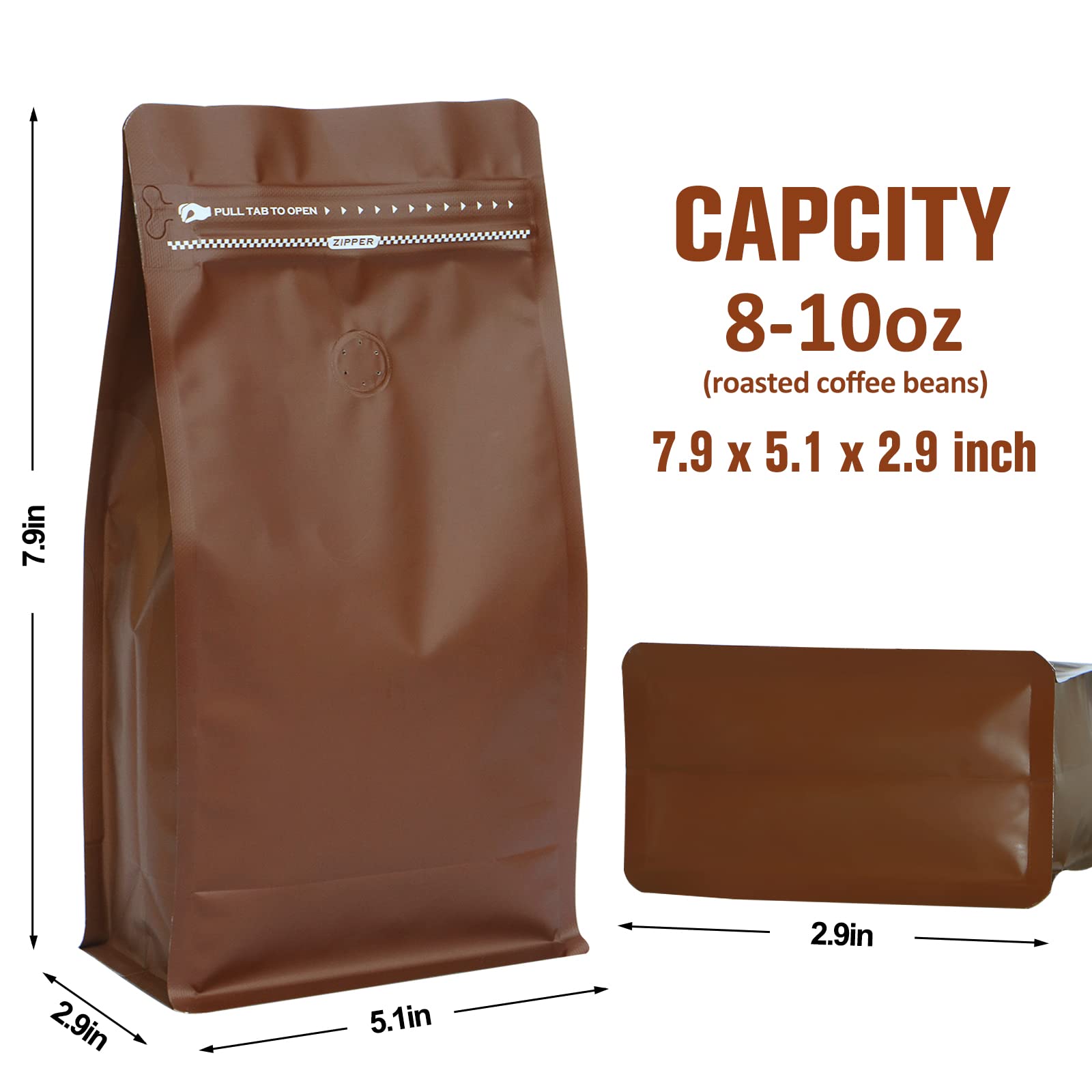 REMTAP Torby na kawę z zaworem (50 szt., 473 g) brązowa wysoka bariera folia aluminiowa płaskie dno stojące torby do przechowywania ziaren kawy, wielokrotnego użytku zamykane termicznie boczne woreczki na zamek błyskawiczny do domu lub sklepu