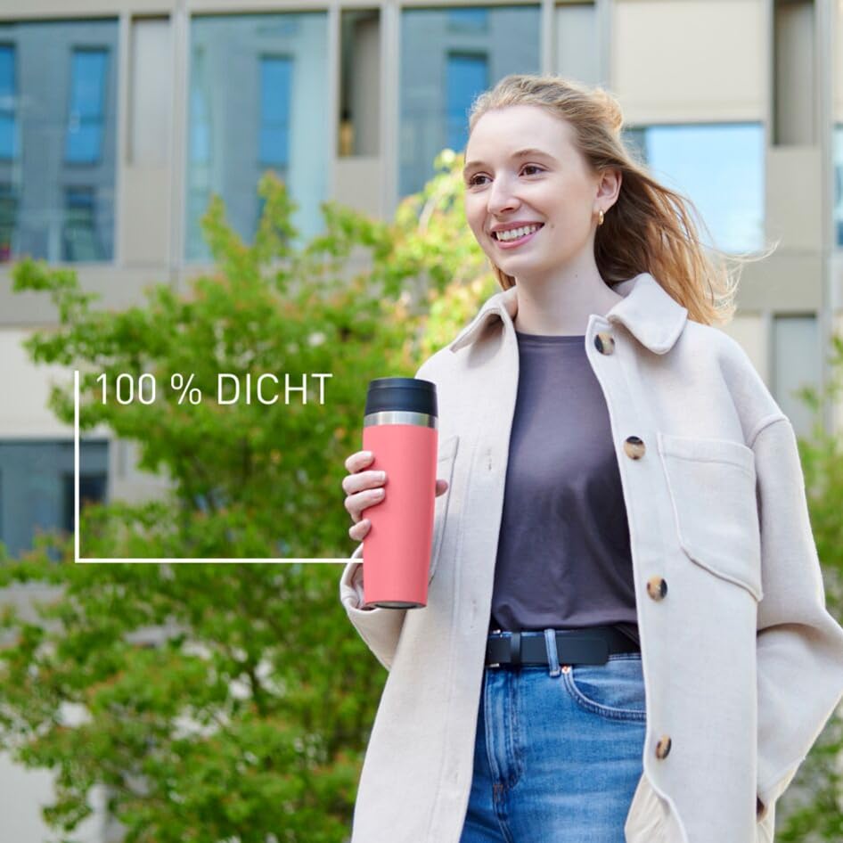 Emsa N2023950 Travel Mug Classic Isolierbecher 0,5 Liter, neuer Komfort Schraubverschluss, Pulverbeschichtung, Edelstahl, 360 Grad Trinköffnung, Rosa 2