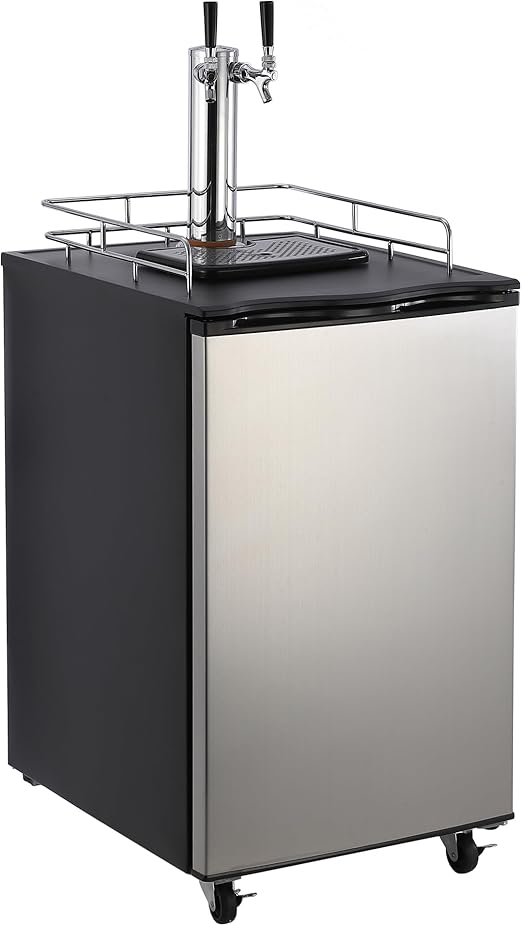 6.1 CF Beer Kegerator, Dual Tap Draft Beer Dispenser, Full Size Stainless Steel Keg Refrigerator With Drip Tray, 32°F- 50°F Temperature Control, 170L