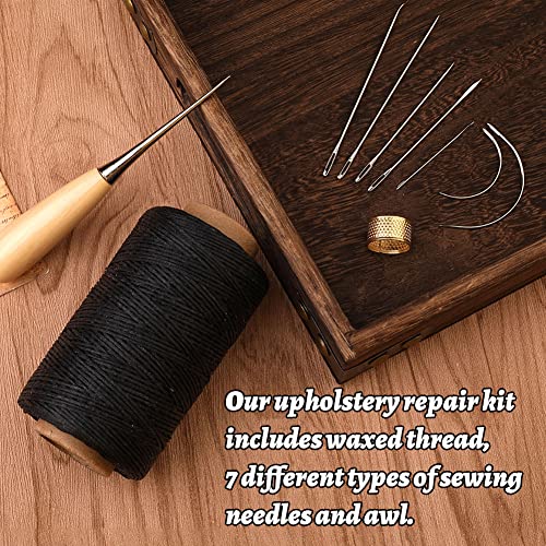 Bagerla 273 Yards Leather Waxed Thread Sewing Kit Including Black Sewing Thread Needle Awl Thimble, Leather Sewing Upholstery Repair Kit For Leather Carpet Sofa Seat Shoe Sewing And Repair #TOP3