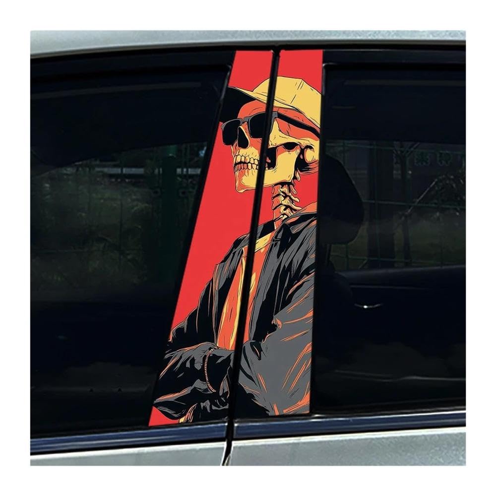Body Parts 2PCS Cool Skull Skeleton Red Car Center Pillar Sticker Auto B Pillar Protective Film Decals(H)