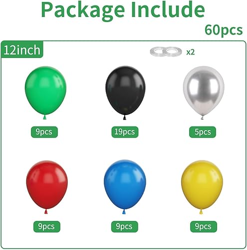 Miniatura 2 de Globos rojos, amarillos, azules y verdes, 60 globos de fiesta de 12 pulgadas, color rojo, amarillo, azul, verde, negro, globos de látex metálicos
