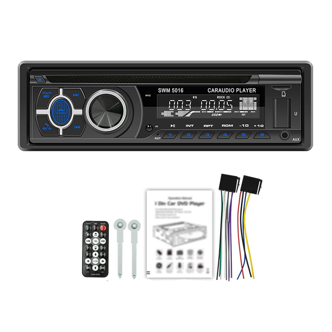 Autoradio stéréo Bluetooth avec lecteur CD VCD DVD 1 DIN 12 V RDS/FM/AM avec Bluetooth mains libres/USB/SD/AUX/Localiser et trouver une voiture/voix