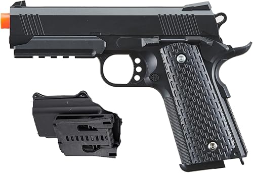 GoldenBall 240 FPS M1911 Airsoft Metal Steel Spring Airsoft Pistola Airsoft w/Raill & Holster - Negro
