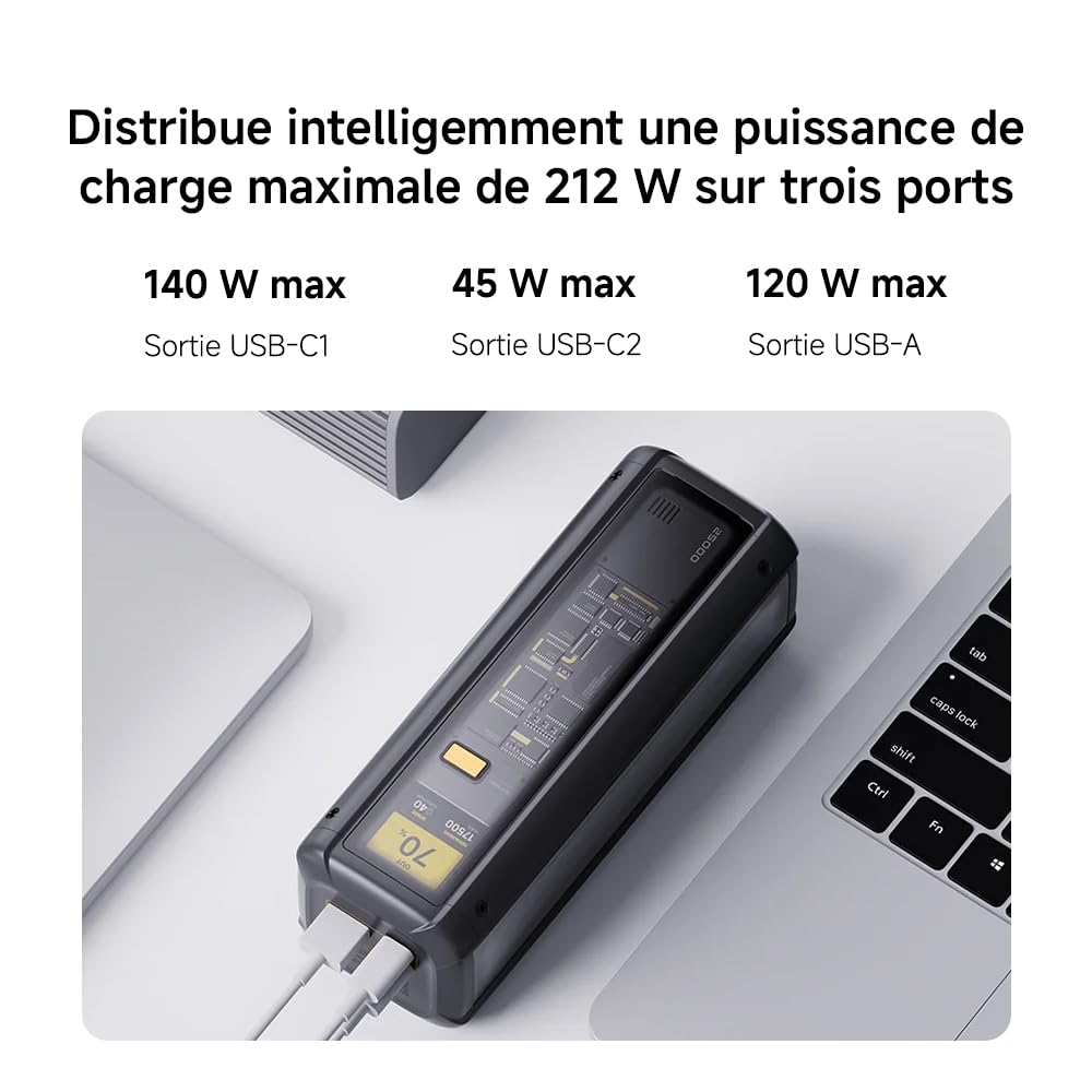 Xiaomi 212W HyperCharge Power Bank 25000mAh, Sortie 3.1 140W, Ultra-Grande capacité avec écran Couleur, Charge Rapide bidirectionnelle USB-C, pour iPhone, Samsung, Xiaomi, Macbook et iPad