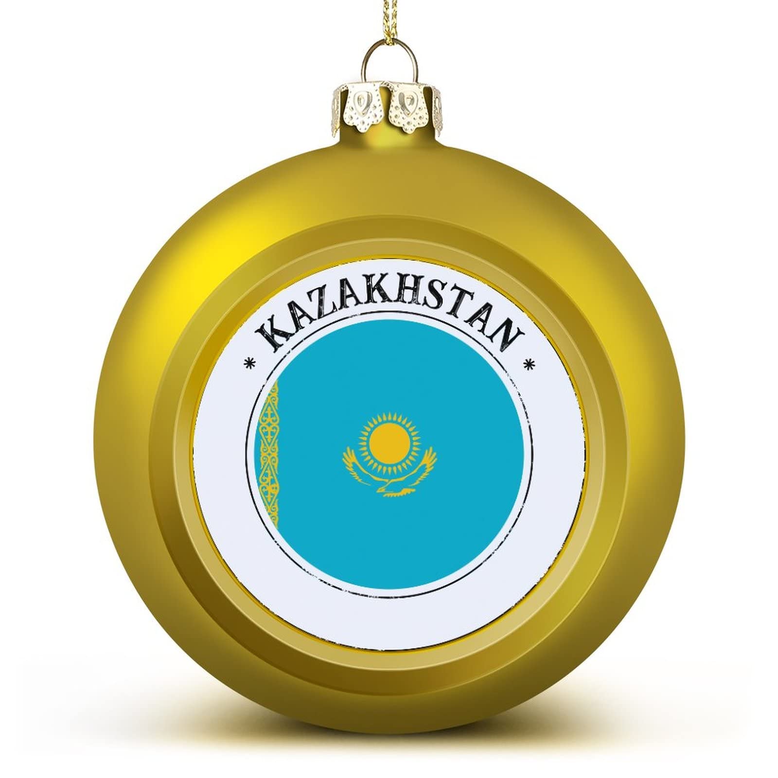 Luijorgy Men's Kazakhstan Golden Christmas Ball Ornats, Flag Ball Ornat, National Flag Xmas Ornats For Christmas Tree New Year Seasonal Holiday Decoration Xmas Gifts For Friends