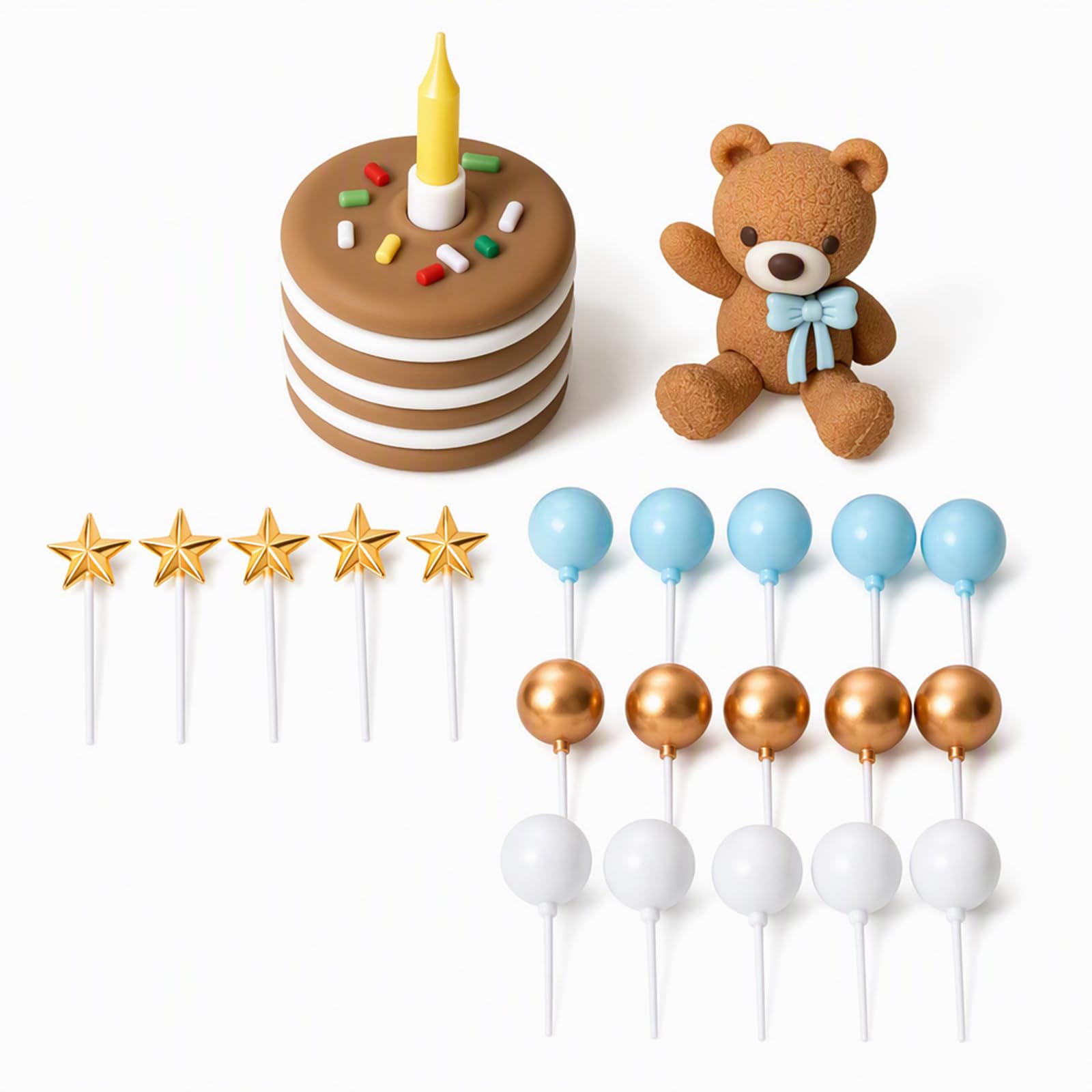 2‑Piece Teddy Bear Cake Toppers Set, Bear Cake Decorations
