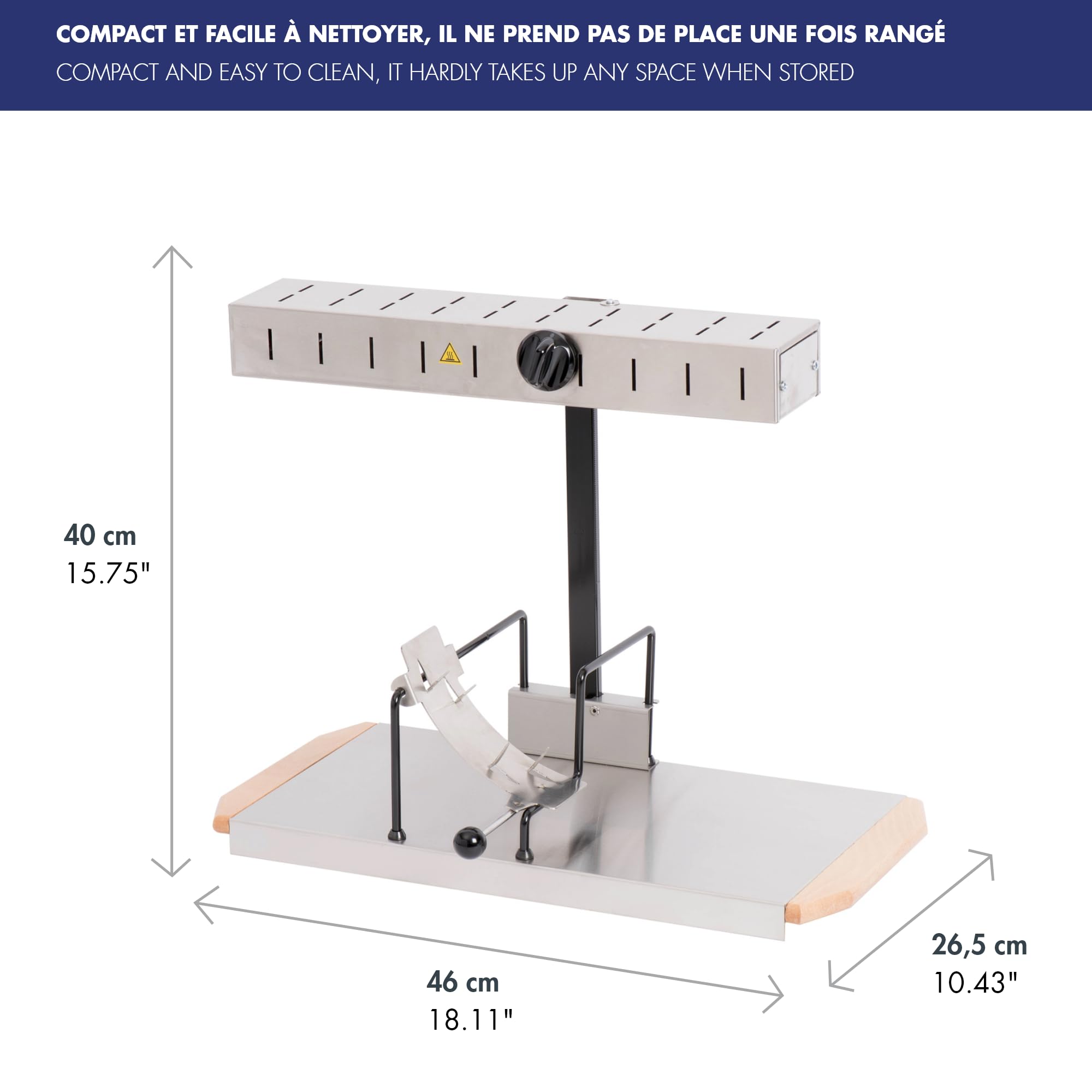 LOUIS TELLIER | Raclettegerät Alpage® Signature Edelstahl | Geeignet für alle Käselaibgrößen | 6-8 Personen | 900W | 230V | Höhenverstellbare Heizrampe | Sicherheitsschalter | Made in France