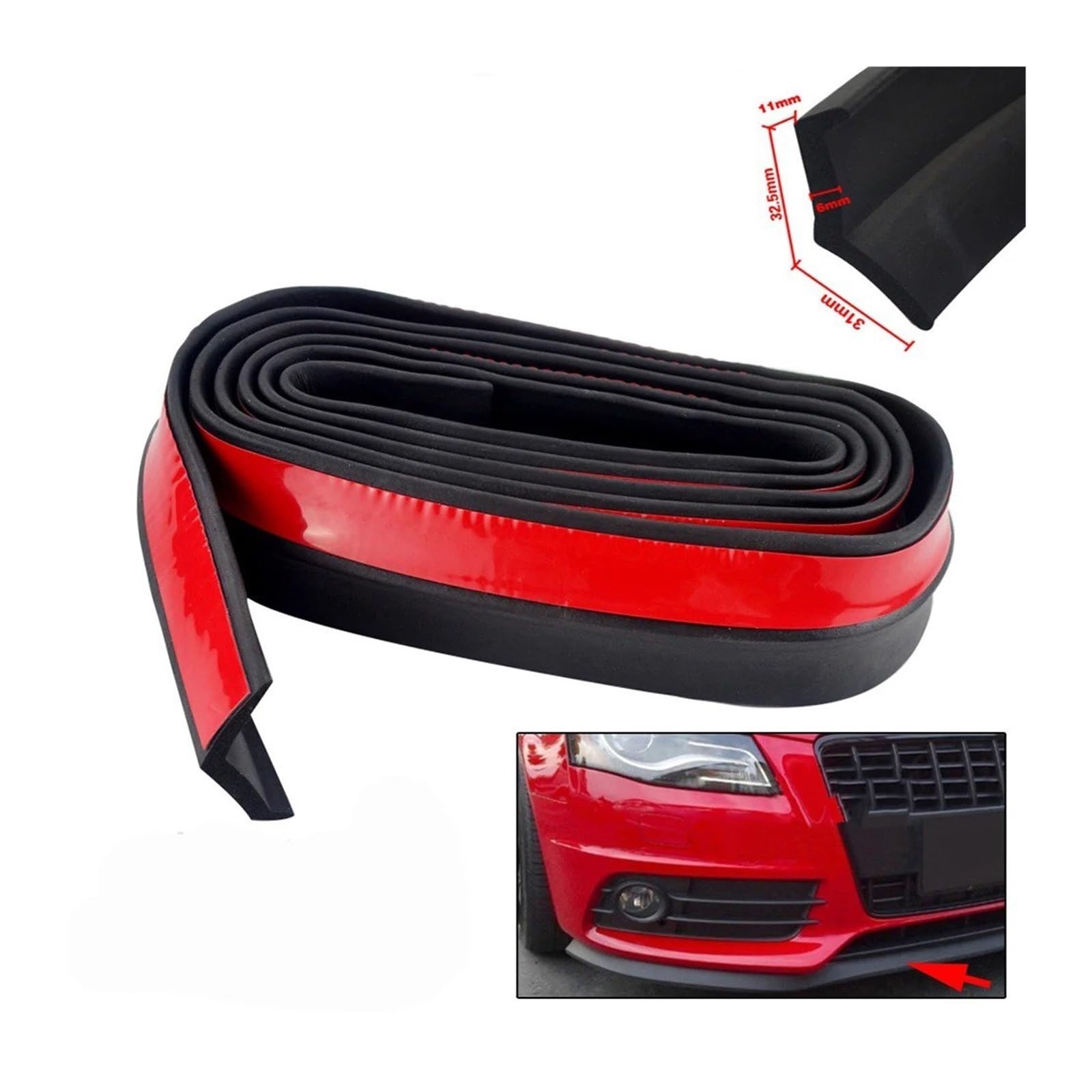 Lama sotto Paraurti Protezione Gomma Labbro Paraurti Anteriore Auto 2.5 M Larghezza 65 Mm | Assemblaggio di allineamento fai-da-te veloce da una sola persona