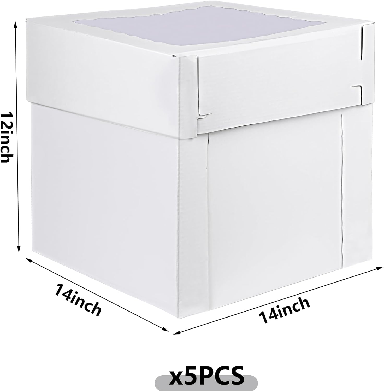 KEEPARTY 5PCS 14x14x12inch with Window Tier Cakes Tall Bakery Boxes for Birthdays Wedding Party Cake Box Disposable Cake Containers Layer Cakes Carrier Corrugated Paper