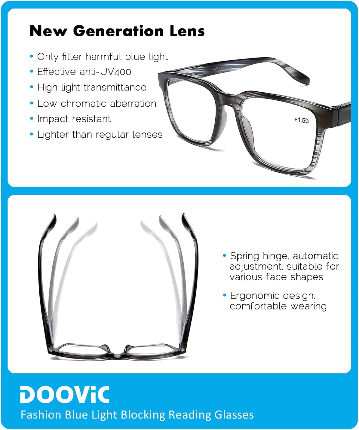 DOOViC 4 Pack Fashion Striped Computer Reading Glasses Blue Light Blocking Anti Eyestrain Spring Hinge Stylish Readers for Women 1.00 Strength - Image 4