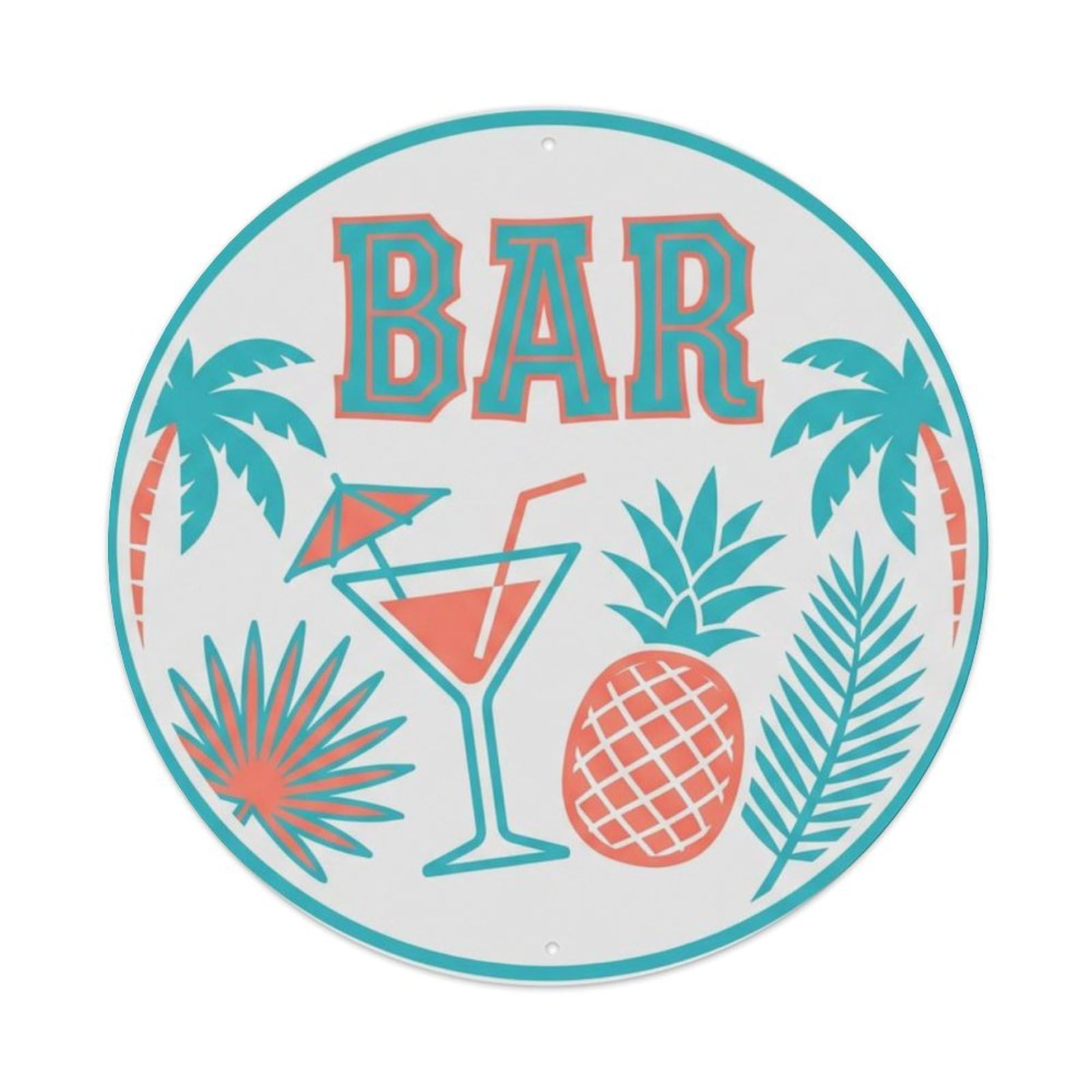 BAR Tropical Lounge Ornament Metal Tin Sign Plaque Wall Decor for Cafe, Club Bar, Office, Home Garden Round Metal Poster 8x8Inch