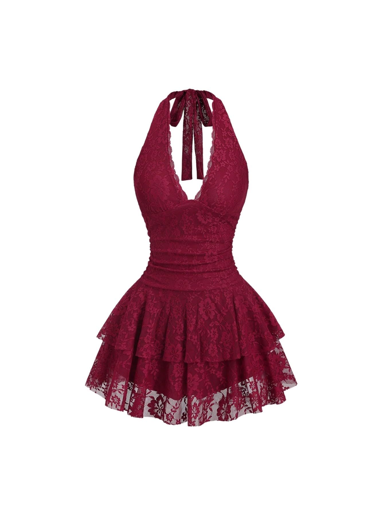 SweatyRocks Damen Neckholder Kleid A Linie Minikleid Spitzenkleid