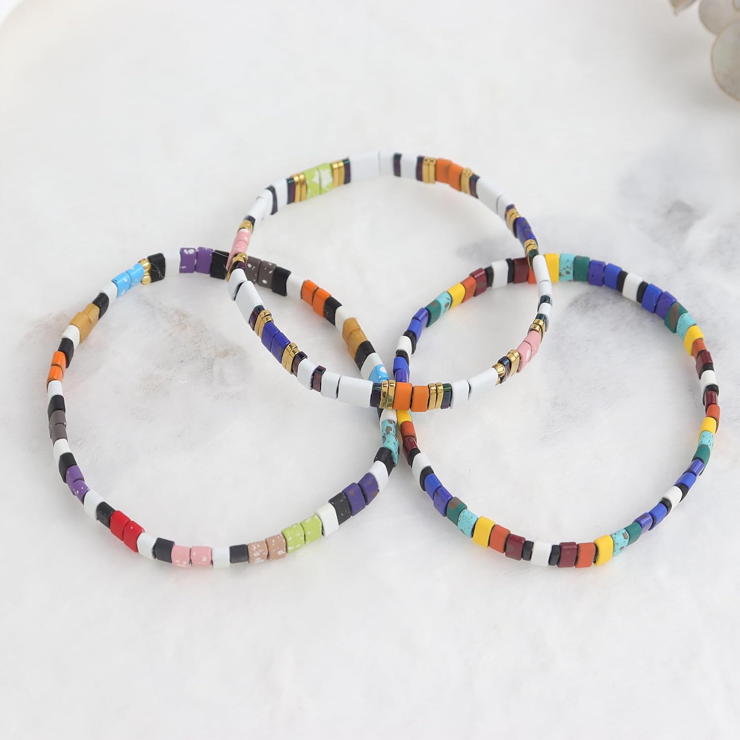 Sonateomber Colorful Tila Flat Beads Stretch Bracelets for Women, Trendy Unique Handmade Stackable Rainbow Mixed Colorful Square Beaded Link Bracelet Summer Jewelry Gift - Image 6