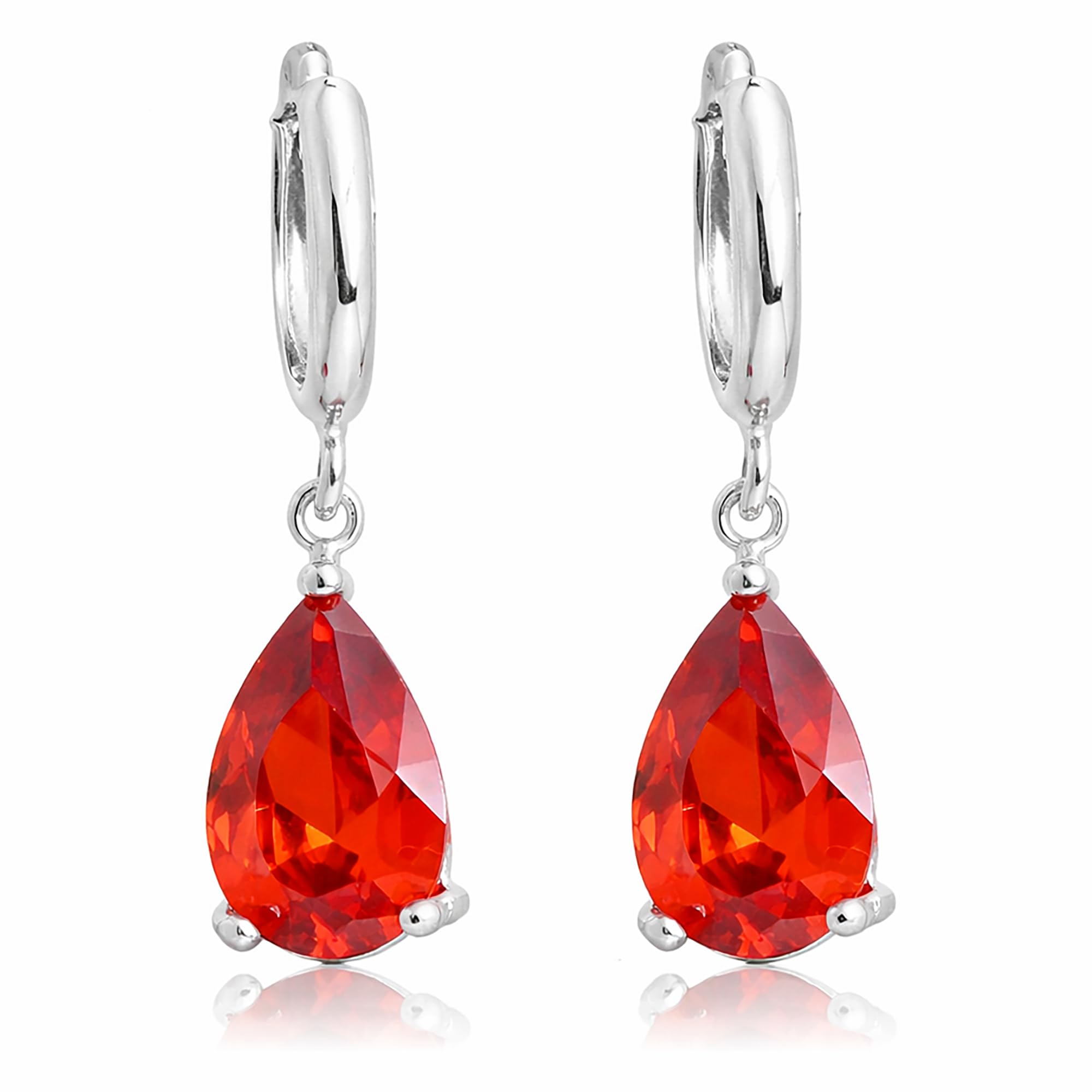 Damen Creolen mit Zirkonia Stein Tropfen-Anhänger Oval Ohrringe Hängend Ohrhänger Silber Rubin Rot Vergoldet Tropfenform Tropfenohrringe