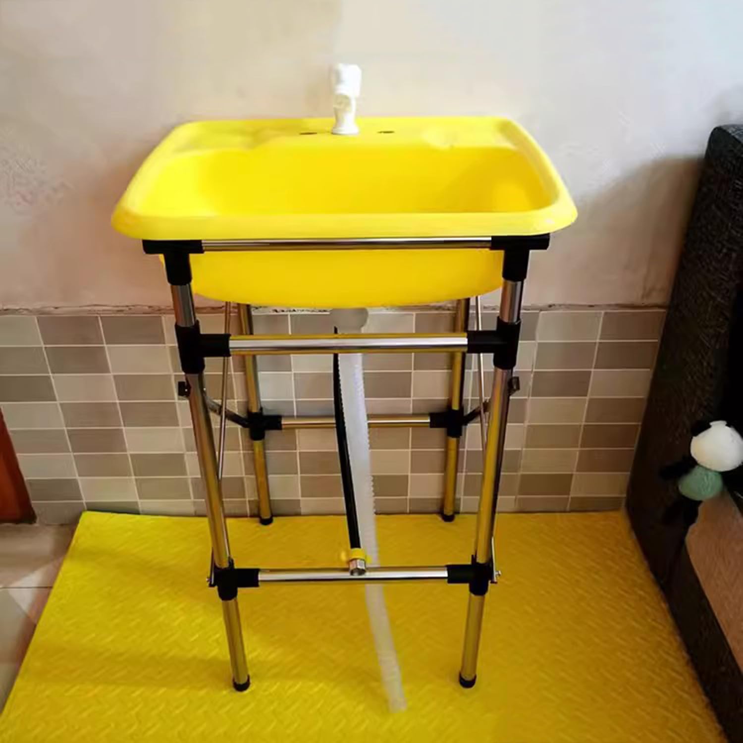 TAXXII Portable Outdoor Freestanding Utility Sink with Faucet and Drainpipe Single Bowl Laundry for Camping Garage Basement Steel Frame Easy to Clean Basin Ideal Ac
