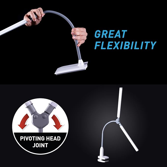 daylight daylight DuoPro Clamp LED Lamp - 6,000K, 2,100 Lux at 12", 4 Brightness Levels, Anti-Glare Shades, Adjustable Arm, Slim Design, Perfect for Sewing, Reading, Crafts, Beauty Treatments - Grey/White photo 3