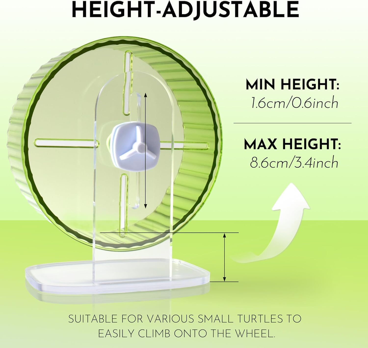 Silent Hamster Wheel 8.3inch Adjustable Height Turtle Wheel Turtle Tank Accessories Dwarf Hamster Quiet Wheel, Hedgehog Wheel, Gerbil Wheel, Small Pet Exercise Wheels (Green)