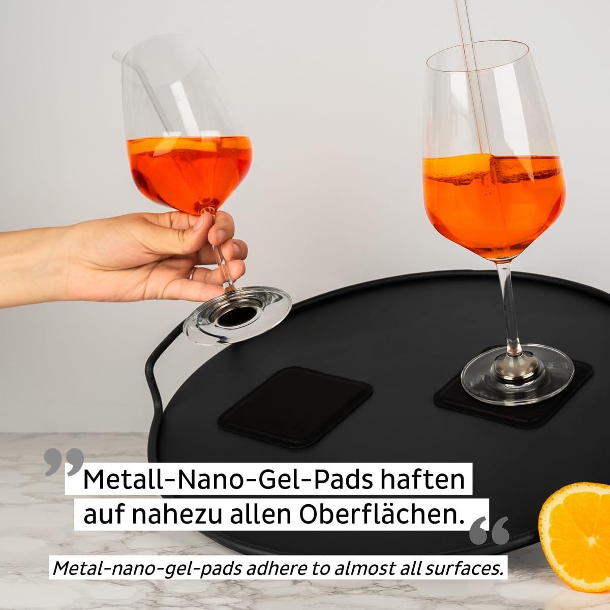 silwy® Magneetglazen, fijne kristallen glazen met perfect geïntegreerde magneten en metalen nano-gel-onderzetters (champagne // 0,2 liter