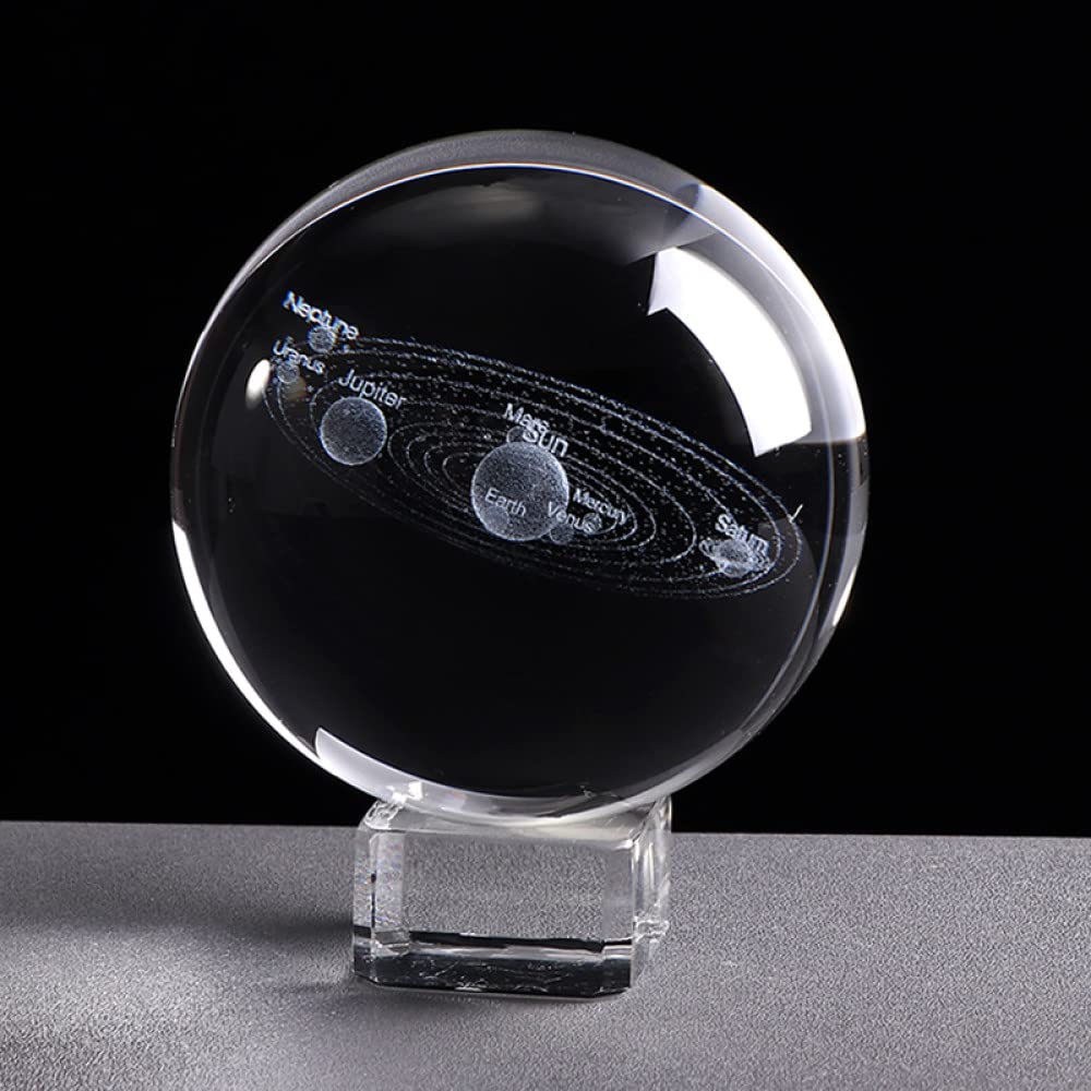 Kreatywny 3D miniaturowy model planet kula szklana kula grawerowana układ słoneczny ozdoba kulowa prezent dekoracyjny do domu, ze złotą podstawą, 6 cm