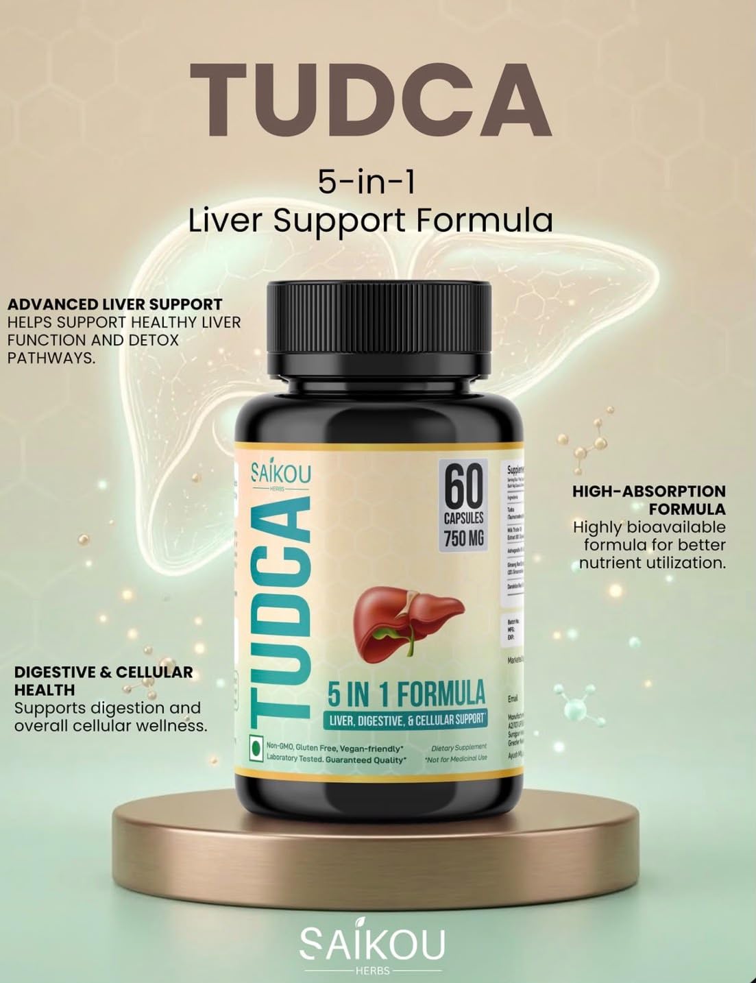 TUDCA (Tauroursodeoxycholic Acid) 750mg - 5 in 1 with Milk Thistle, Ashwagandha, Dandelion and Ginseng - 60 Servings — Amazon image 7
