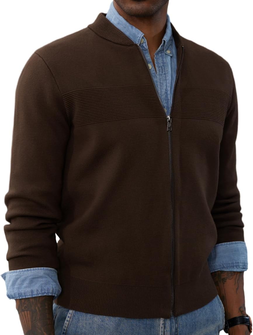PJ PAUL JONES Mens Full Zip Cardigan Sweater Stand Collar Regular Fit Knit Sweaters - Image 3