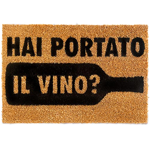 WELCOMAT - Zerbino Ingresso Esterno Hai Portato Il Vino? - Dimensioni 40x60 cm - Zerbino Ingresso Casa Simpatico, In Fibra Naturale di Cocco, Resistente - Con Base Antiscivolo