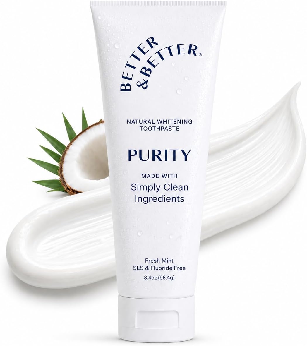 Better & Better Purity Toothpaste | Natural Whitening Coconut-Based Formula | No Additives, SLS-Free, Fluoride-Free | Organic Mint Flavor | Vegan & Antiplaque | 3.4oz