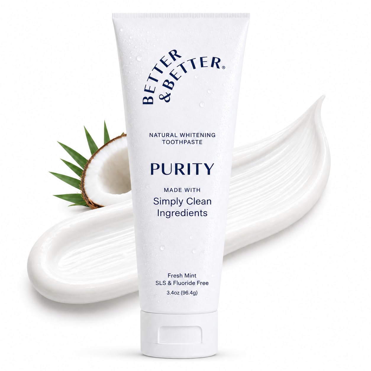 Better & Better Purity Toothpaste | Natural Whitening Coconut-Based Formula | No Additives, SLS-Free, Fluoride-Free | Organic Mint Flavor | Vegan & Antiplaque | 3.4oz