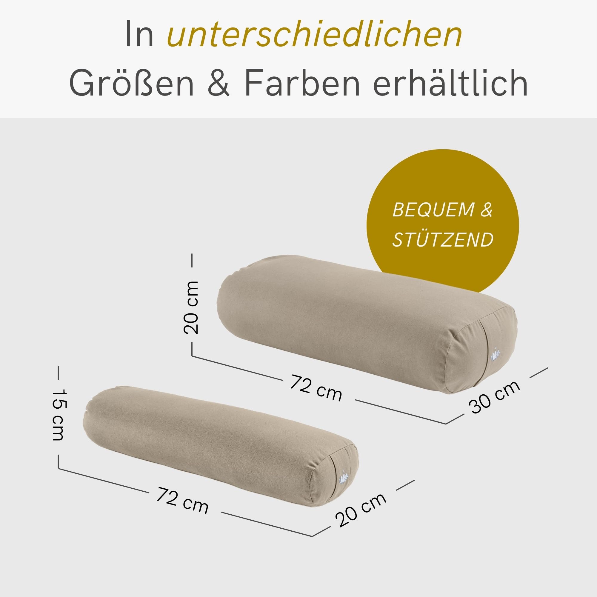 Lotuscrafts Bolster Yoga Nackenrolle 100% Kapok Füllung Baumwolle Bezug waschbar Kissen Restorative Yoga