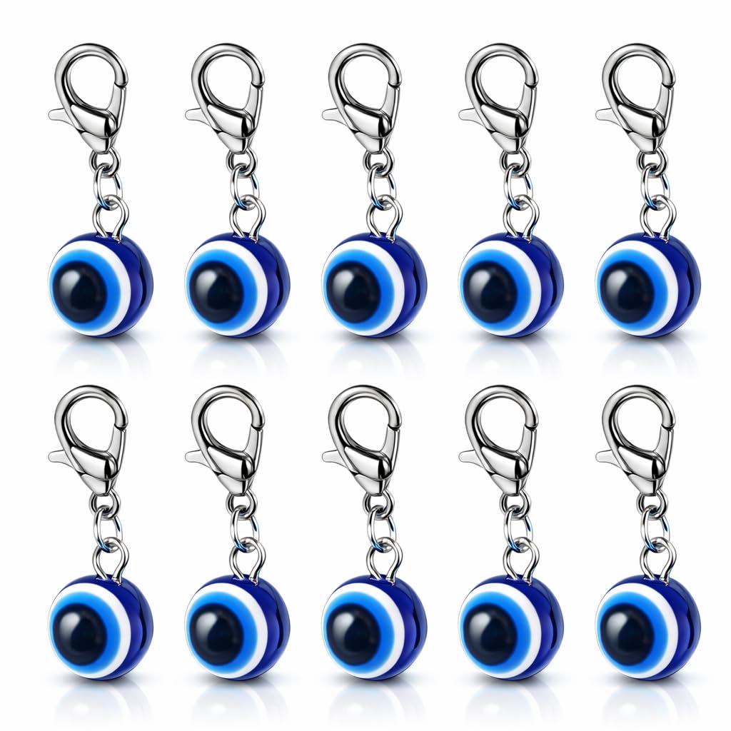 SHILPMART Plastic 10Pcs Blue Evil Eye Keychain Amulet Lucky Alloy Key Chain Ring Bag Backpack Charm Car Key Pendant Friends Souvenir Gift
