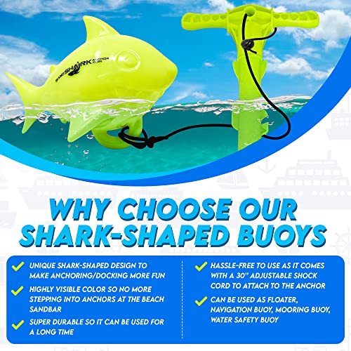 Floating Anchor Ball Marker Buoy By Sandshark. Shark Shaped Pontoon Boat Accessories For Beach Fun. Boat Anchor Accessories For Shallow Water. High Visibility. 30" Bungee Cord (Neon Green). #TOP2