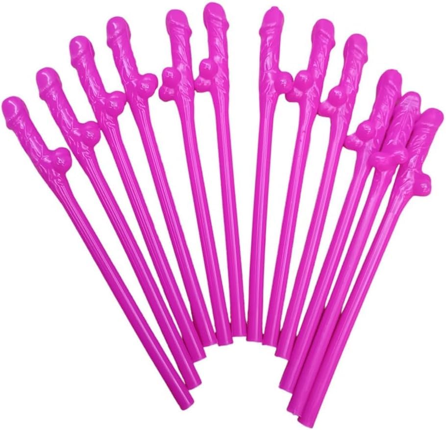 Pink Willy Straws Pack of 12, Reusable Novelty Party Straws, HDPE Plastic Fun Drink Accessories for Hen Parties, Birthdays, Celebrations, Table Decor, Party Bags & Event Drinks – 19cm