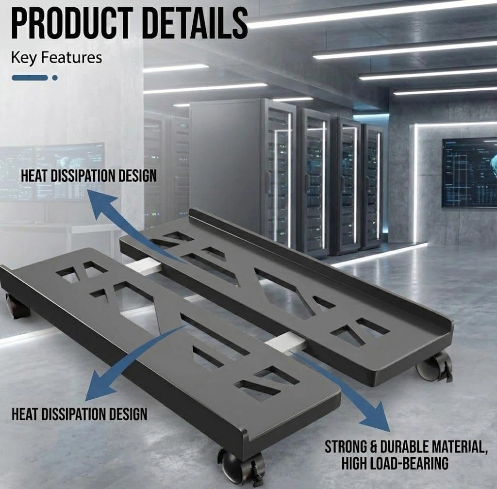 Soporte para PC con ruedas giratorias y freno, negro