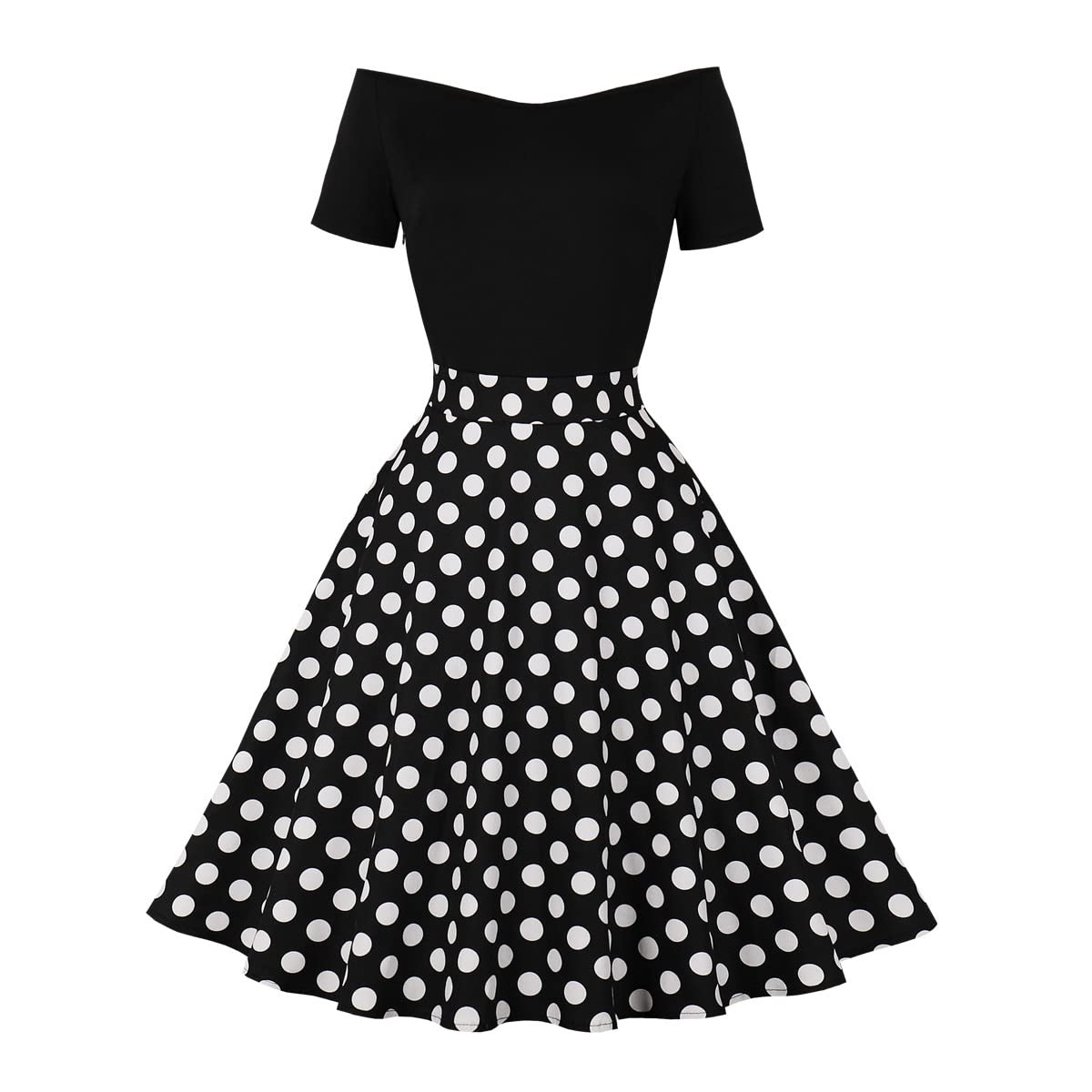Odizli Abito da donna vintage Rockabilly anni '50 Off Shoulder Polka Dot Swing A Linea Al Ginocchio Abito Estivo Coctail