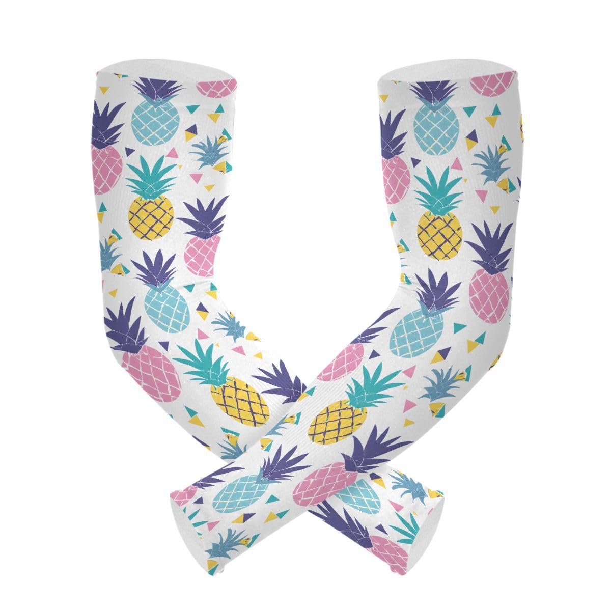 ALAZA Triangle Pineapple Cute Gardening Sleeves Cooling Arm Sleeves Sun Protection Thumb Hole Arm Covers for Women Men