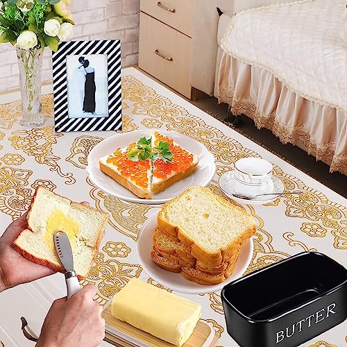 Image of Ceramic Butter Dish with Wooden Lid & Stainless Steel Knife, Airtight Butter Keeper for Counter or Fridge, Double Silicone