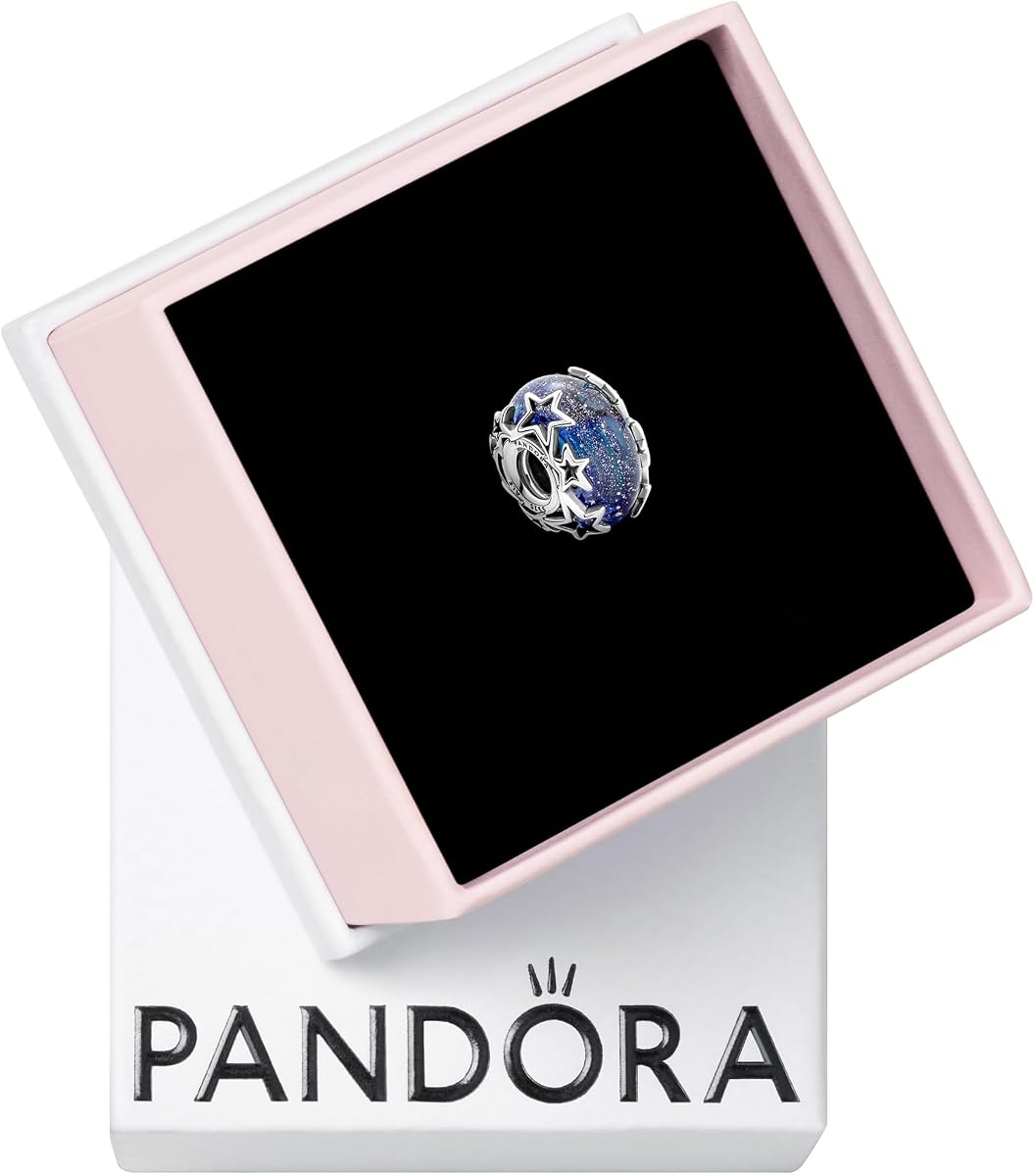 Charm Galaxy Blue & Star Murano - Charm para pulseras PANDORA Moments - Impresionante joyería para mujer - Regalo para mujer - Hecho con plata de ley - Con caja de regalo