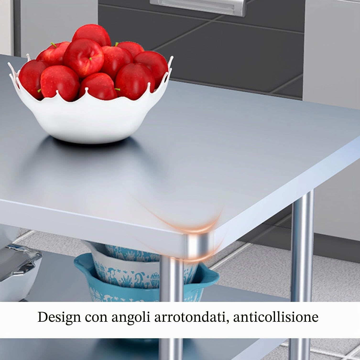 Tavolo in acciaio inossidabile Misorat, 80x40x80cm, per cucina, taglio, angolo rotondo, imballaggio, 200 kg di capacità di carico