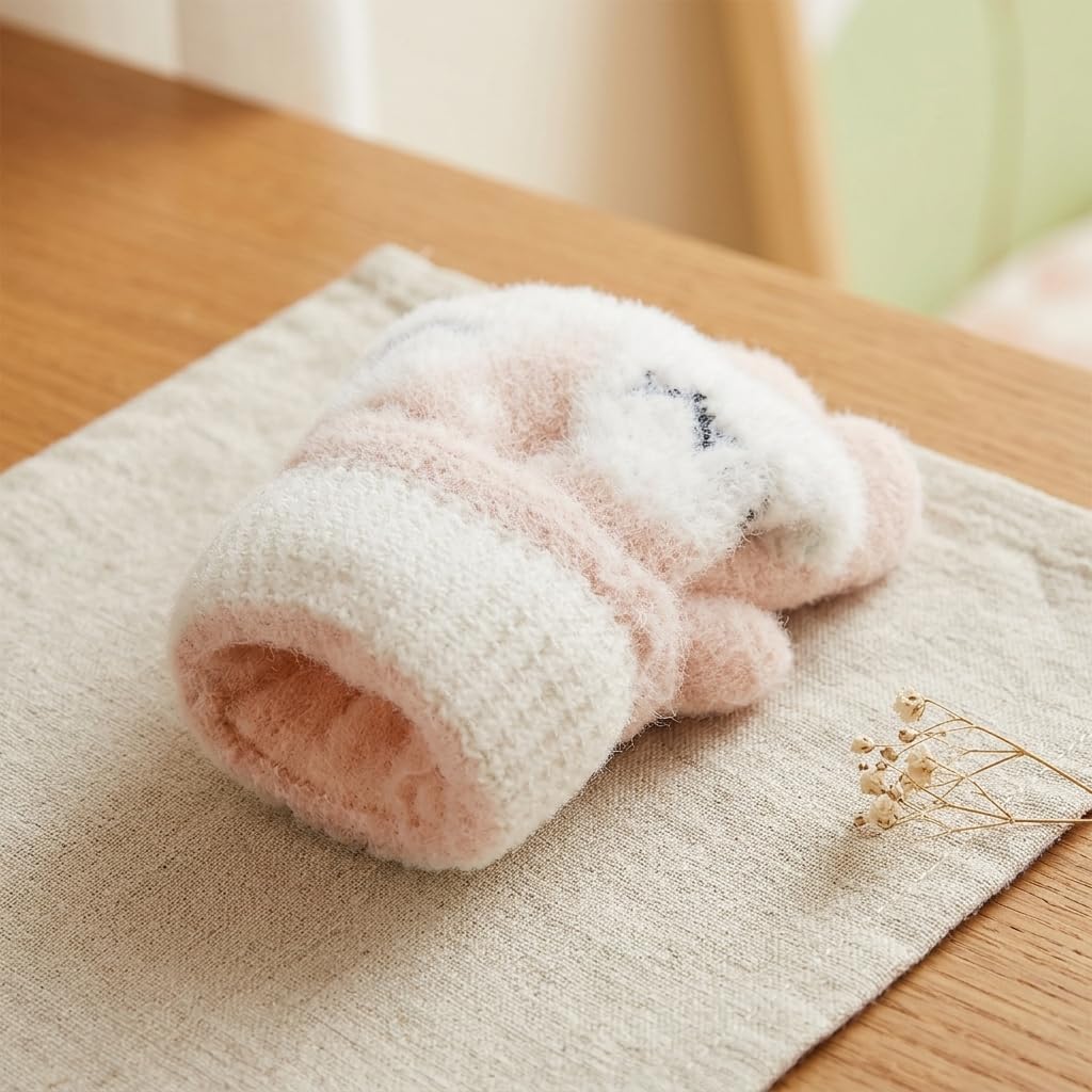 Kids Cartoon Elk Knitted Gloves 1 Pair Warm Convertible Mittens