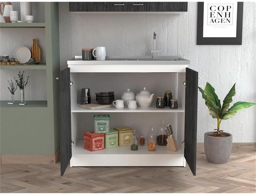 Home Square 2-Piece Set with Utility Sink and Wall Cabinet in White & Smoky Oak
