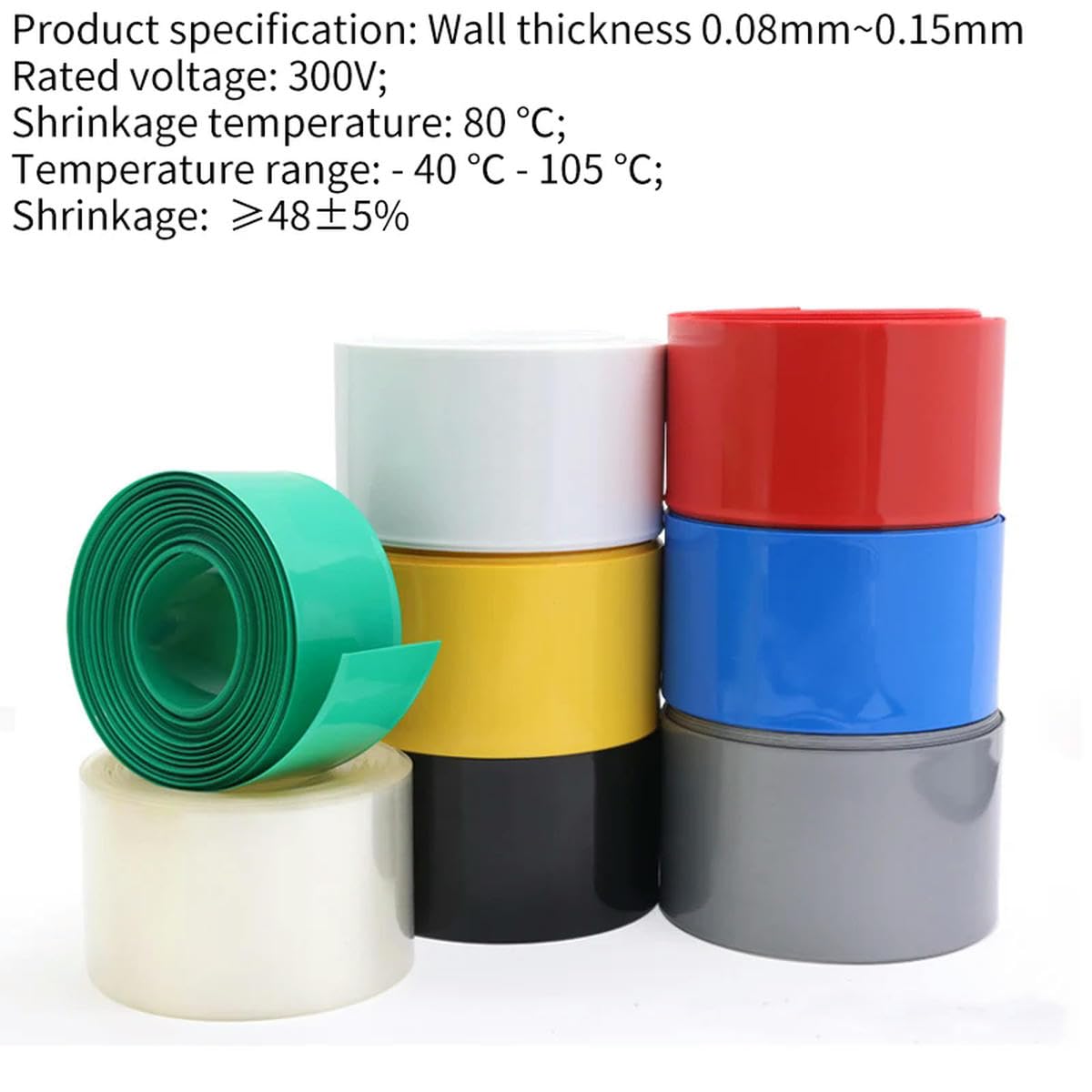 Largeur 25 mm ~ 200 mm 18650 Tube thermorétractable pour batterie à lèvres Dia 16-127 mm Film isolé pour boîtier en lithium Manchon de câble Noir Largeur 130 mm Dia 82-10 M