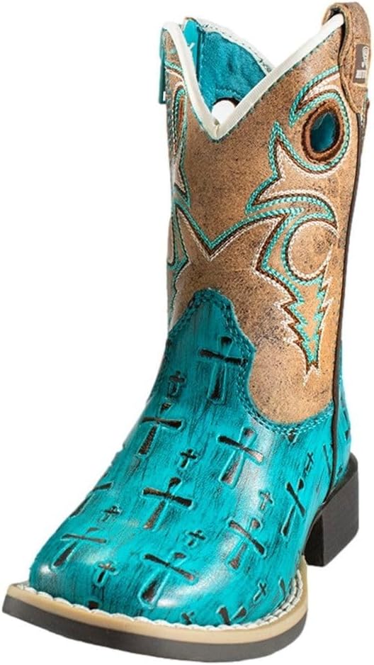 Twister Western Boots Girls Eden Crosses Square Toe Turq 443009533