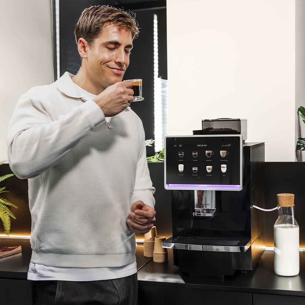 Cecotec Macchina da Caffè Superautomatica Commerciale Cremmaet Coffice. 2900W, schermo tattile, macinatura uniforme, 1 macinino, 26 bevande, serbatoio caffè in grani 1kg, serbatoio acqua 2L