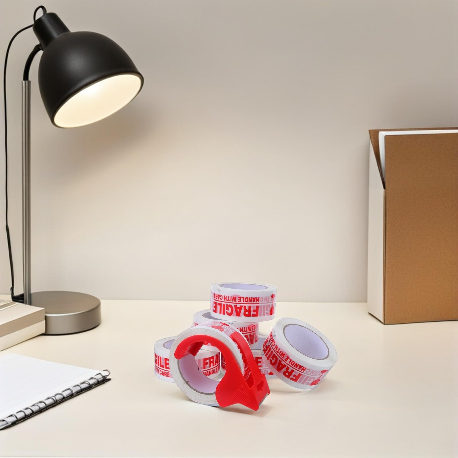 6 Rollen Rotes Zerbrechliches Klebeband mit Abroller Stark Haftendes Versandband für Fragile Verpackungen Pvc Verpackungsklebeband für Büro und Lager Praktische Klebebandspender
